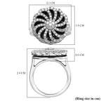 White and Black Diamond Floral Cluster Ring in Platinum Overlay Sterling Silver 0.95 Ct, Silver Wt. 6.19 Gms