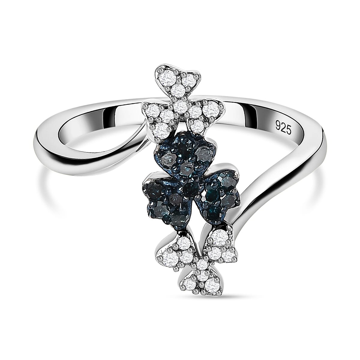 White Diamond and Blue Diamond Ring in Platinum Overlay Sterling Silver 0.21 Ct 7461233 0