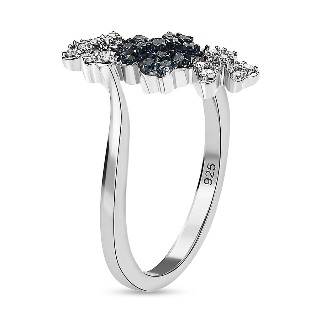 White Diamond and Blue Diamond Ring in Platinum Overlay Sterling Silver 0.21 Ct
