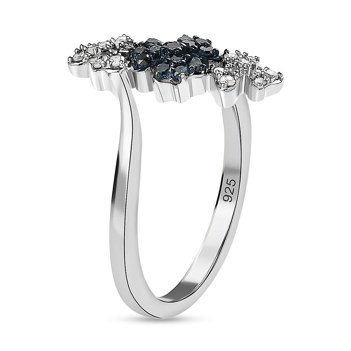 White Diamond and Blue Diamond Ring in Platinum Overlay Sterling Silver 0.21 Ct 7461233 4