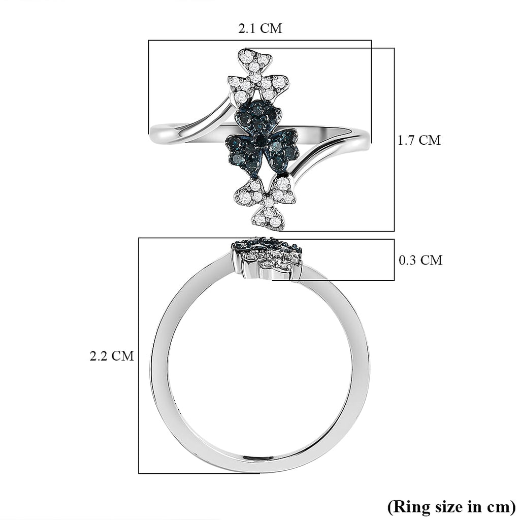 White Diamond and Blue Diamond Ring in Platinum Overlay Sterling Silver 0.21 Ct