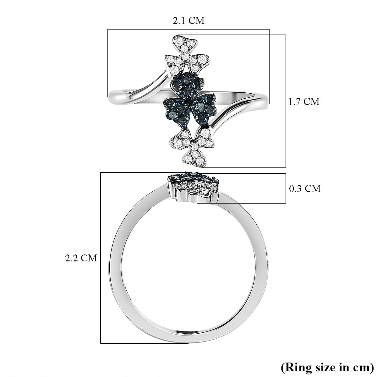 White Diamond and Blue Diamond Ring in Platinum Overlay Sterling Silver 0.21 Ct 7461233 6
