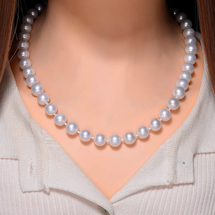 AAA Rare Size Edison Pearl (8-10mm) Necklace (Size 30) in Rhodium Overlay Sterling Silver 8248083 2