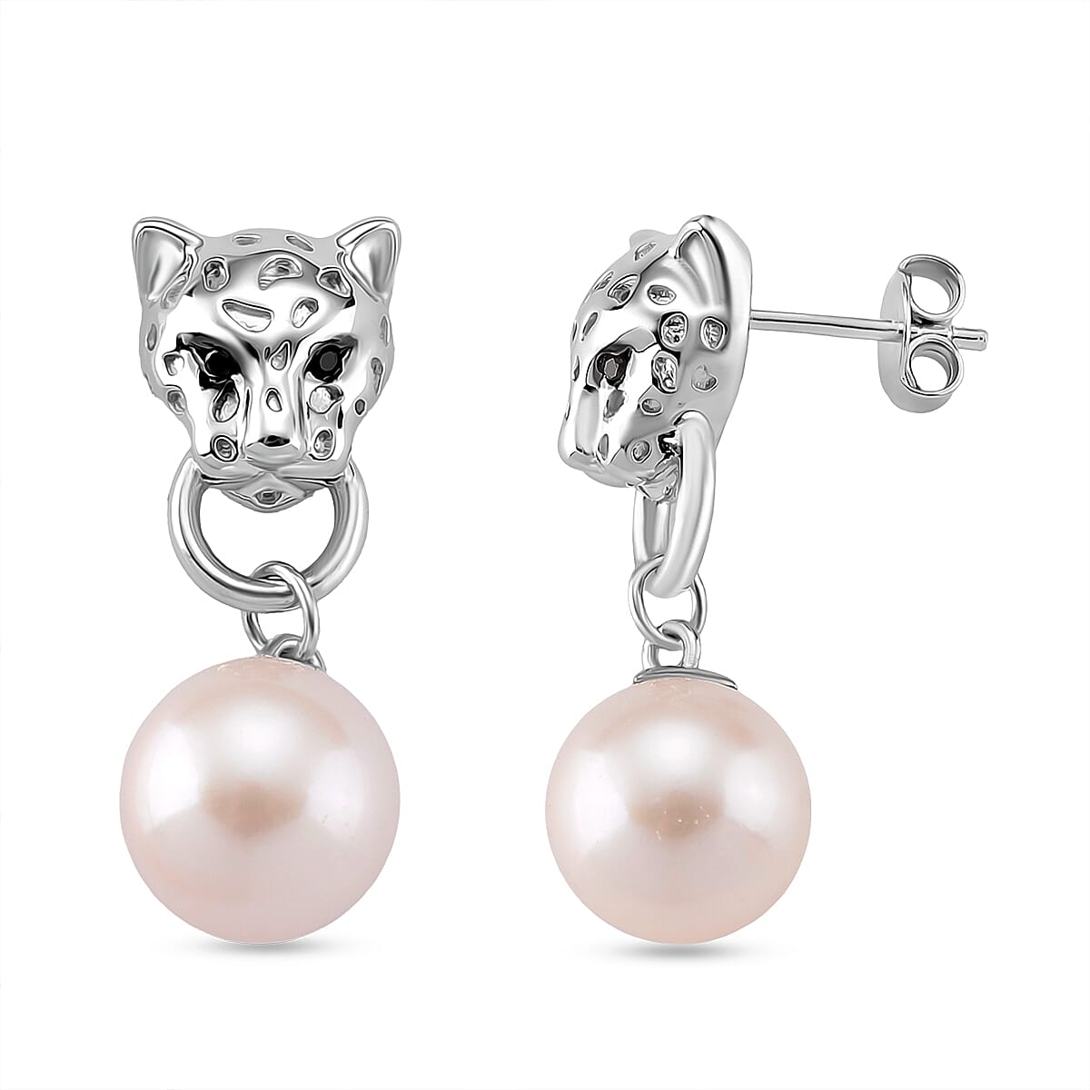 White Edison Pearl, Black Spinel Earring with Push Back in Rhodium Overlay Sterling Silver 15.26 Ct. 8192003 0