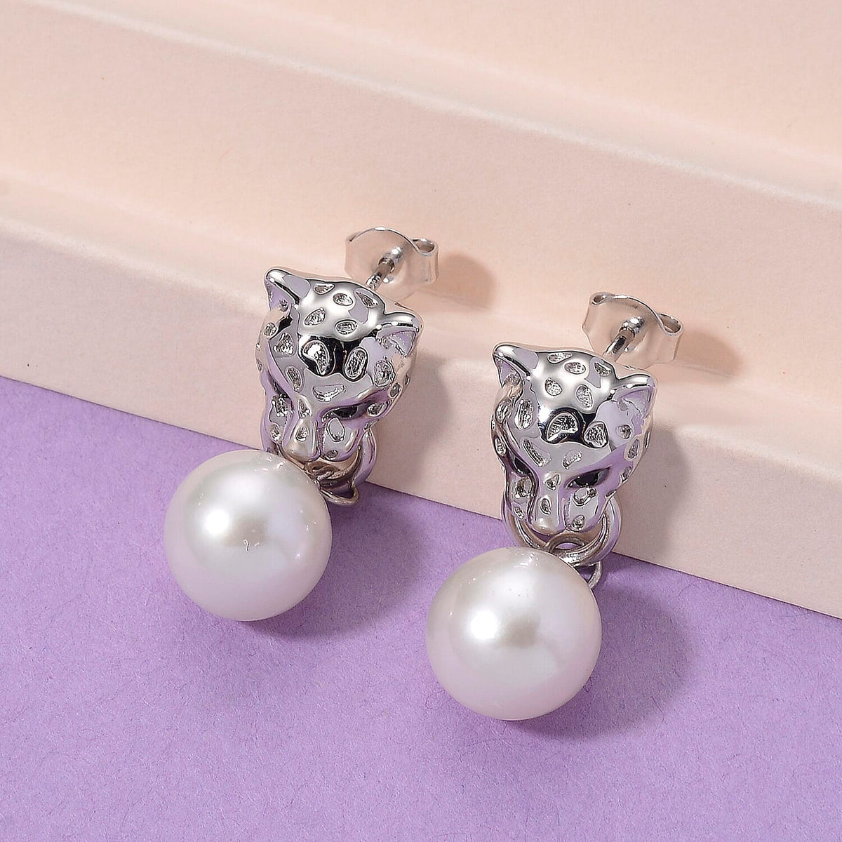White Edison Pearl, Black Spinel Earring with Push Back in Rhodium Overlay Sterling Silver 15.26 Ct. 8192003 1