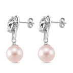 White Edison Pearl & Black Spinel Earring with Push Back in Rhodium Overlay Sterling Silver 15.26 Ct, Silver Wt. 7.50 Gms.