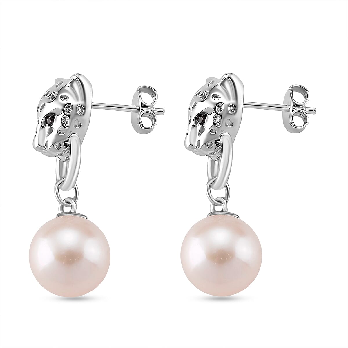 White Edison Pearl, Black Spinel Earring with Push Back in Rhodium Overlay Sterling Silver 15.26 Ct. 8192003 3
