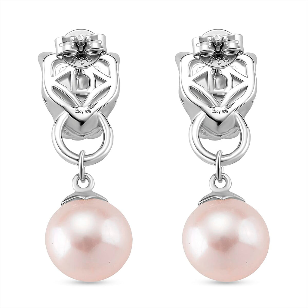 White Edison Pearl & Black Spinel Earring with Push Back in Rhodium Overlay Sterling Silver 15.26 Ct, Silver Wt. 7.50 Gms.