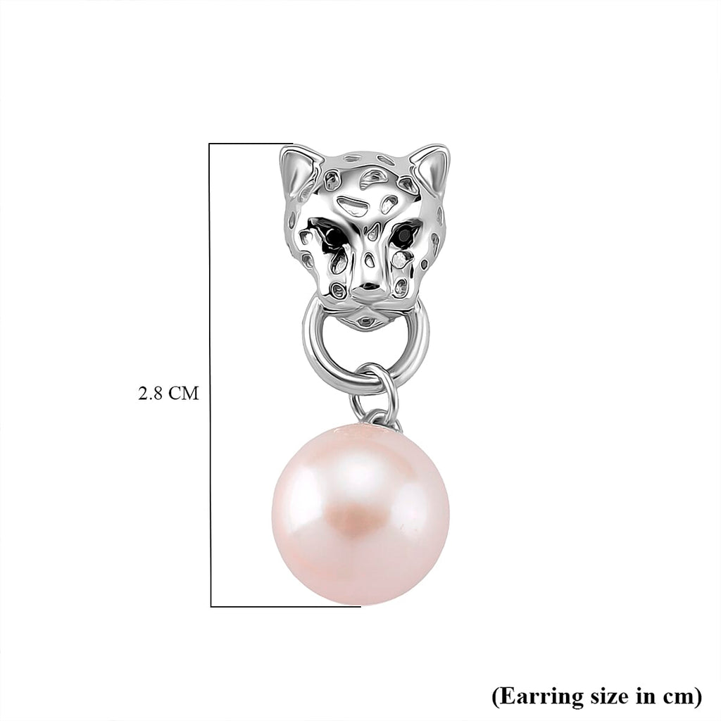 White Edison Pearl & Black Spinel Earring with Push Back in Rhodium Overlay Sterling Silver 15.26 Ct, Silver Wt. 7.50 Gms.