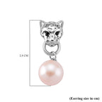 White Edison Pearl & Black Spinel Earring with Push Back in Rhodium Overlay Sterling Silver 15.26 Ct, Silver Wt. 7.50 Gms.