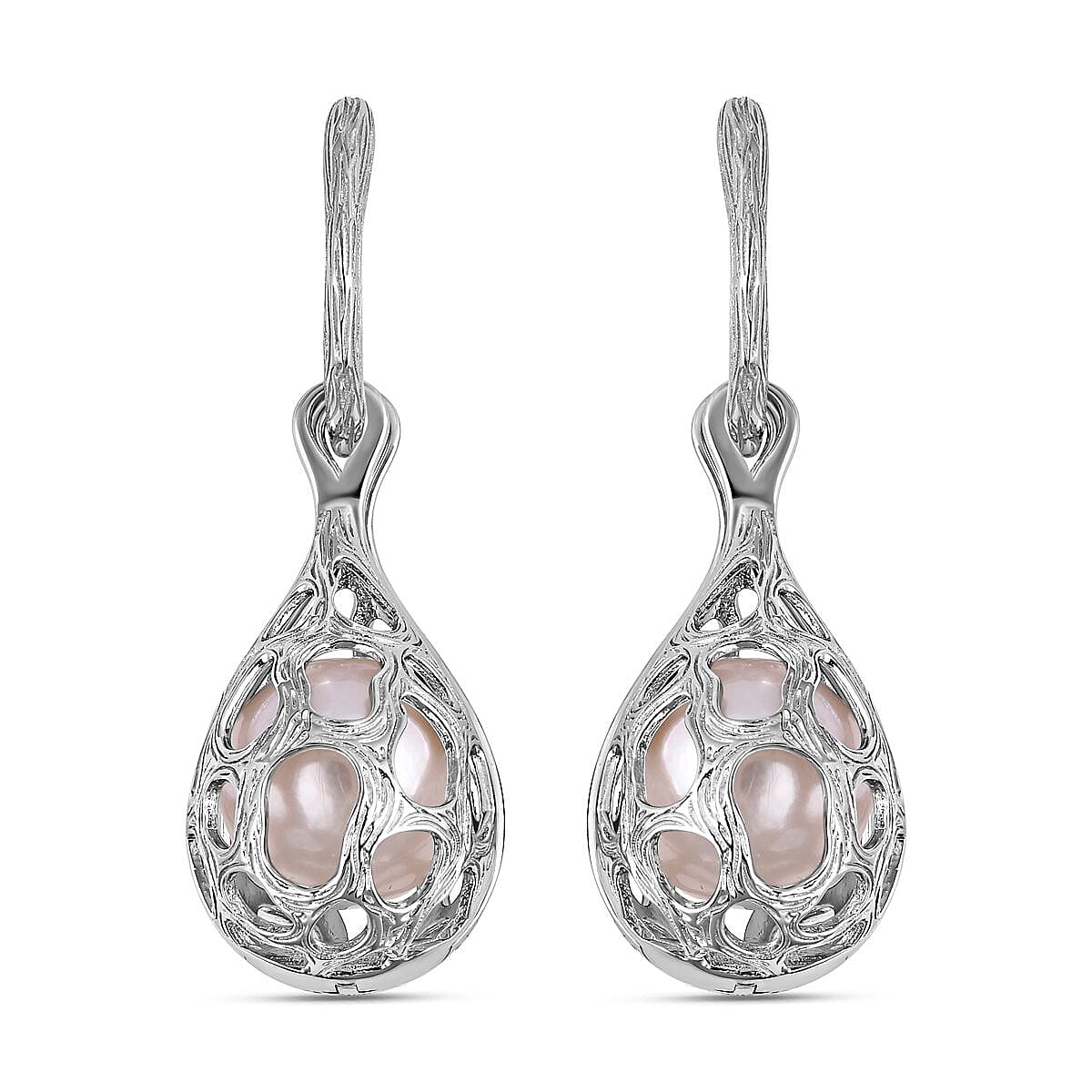 White Edison Pearl Dangle Earrings in Rhodium Overlay Sterling Silver, Silver Wt. 11.7 Gms 7562450 0