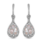 White Edison Pearl Dangle Earrings in Rhodium Overlay Sterling Silver, Silver Wt. 11.7 Gms