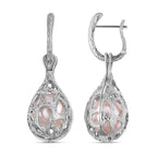 White Edison Pearl Dangle Earrings in Rhodium Overlay Sterling Silver, Silver Wt. 11.7 Gms