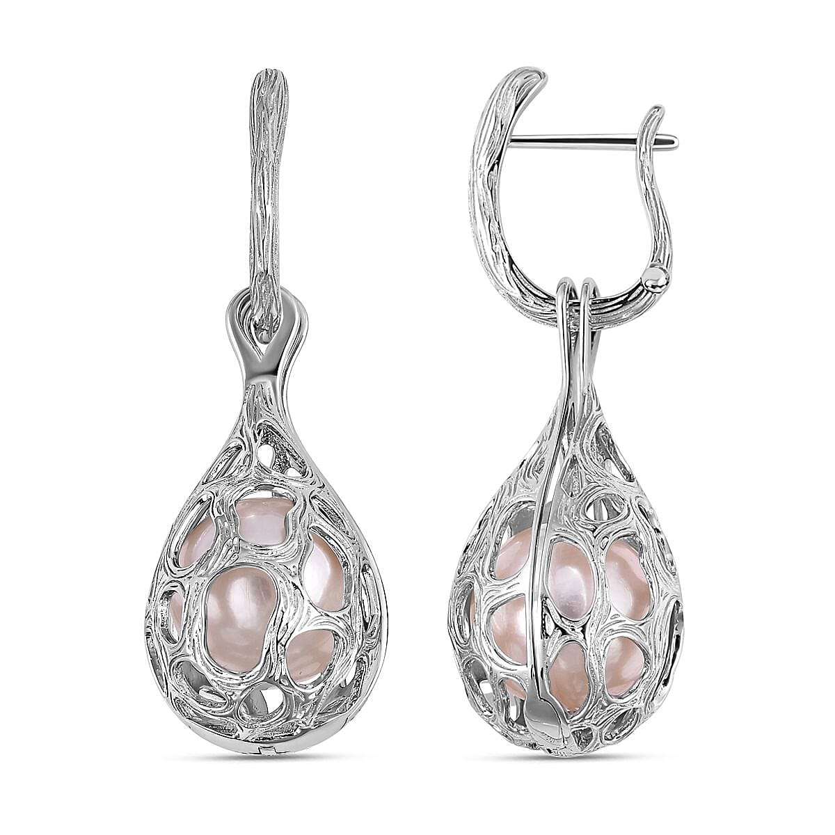 White Edison Pearl Dangle Earrings in Rhodium Overlay Sterling Silver, Silver Wt. 11.7 Gms 7562450 2