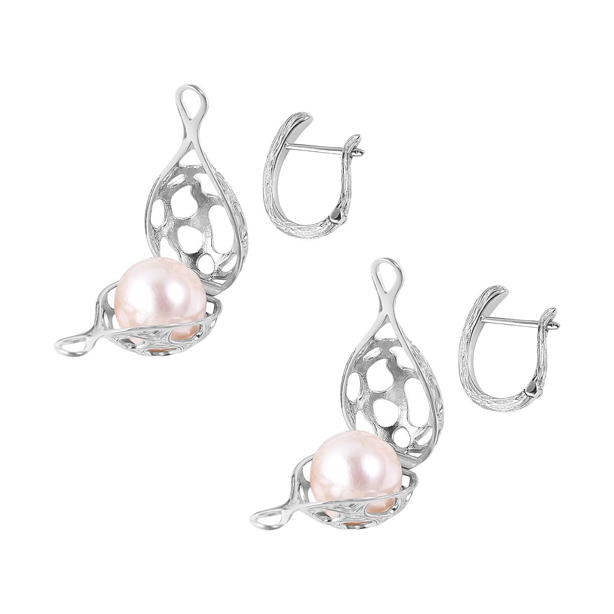 White Edison Pearl Dangle Earrings in Rhodium Overlay Sterling Silver, Silver Wt. 11.7 Gms 7562450 3