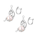 White Edison Pearl Dangle Earrings in Rhodium Overlay Sterling Silver, Silver Wt. 11.7 Gms