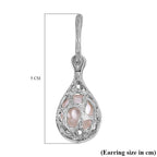 White Edison Pearl Dangle Earrings in Rhodium Overlay Sterling Silver, Silver Wt. 11.7 Gms
