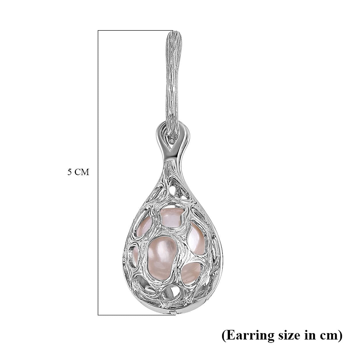 White Edison Pearl Dangle Earrings in Rhodium Overlay Sterling Silver, Silver Wt. 11.7 Gms 7562450 4