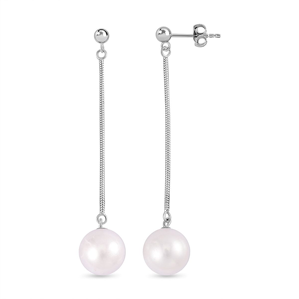AAA White Edison Pearl Earrings in Rhodium Overlay Sterling Silver 7550828 0
