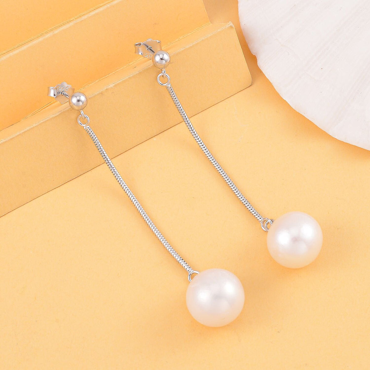 AAA White Edison Pearl Earrings in Rhodium Overlay Sterling Silver 7550828 2