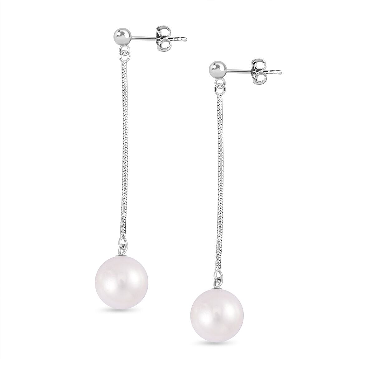AAA White Edison Pearl Earrings in Rhodium Overlay Sterling Silver 7550828 4