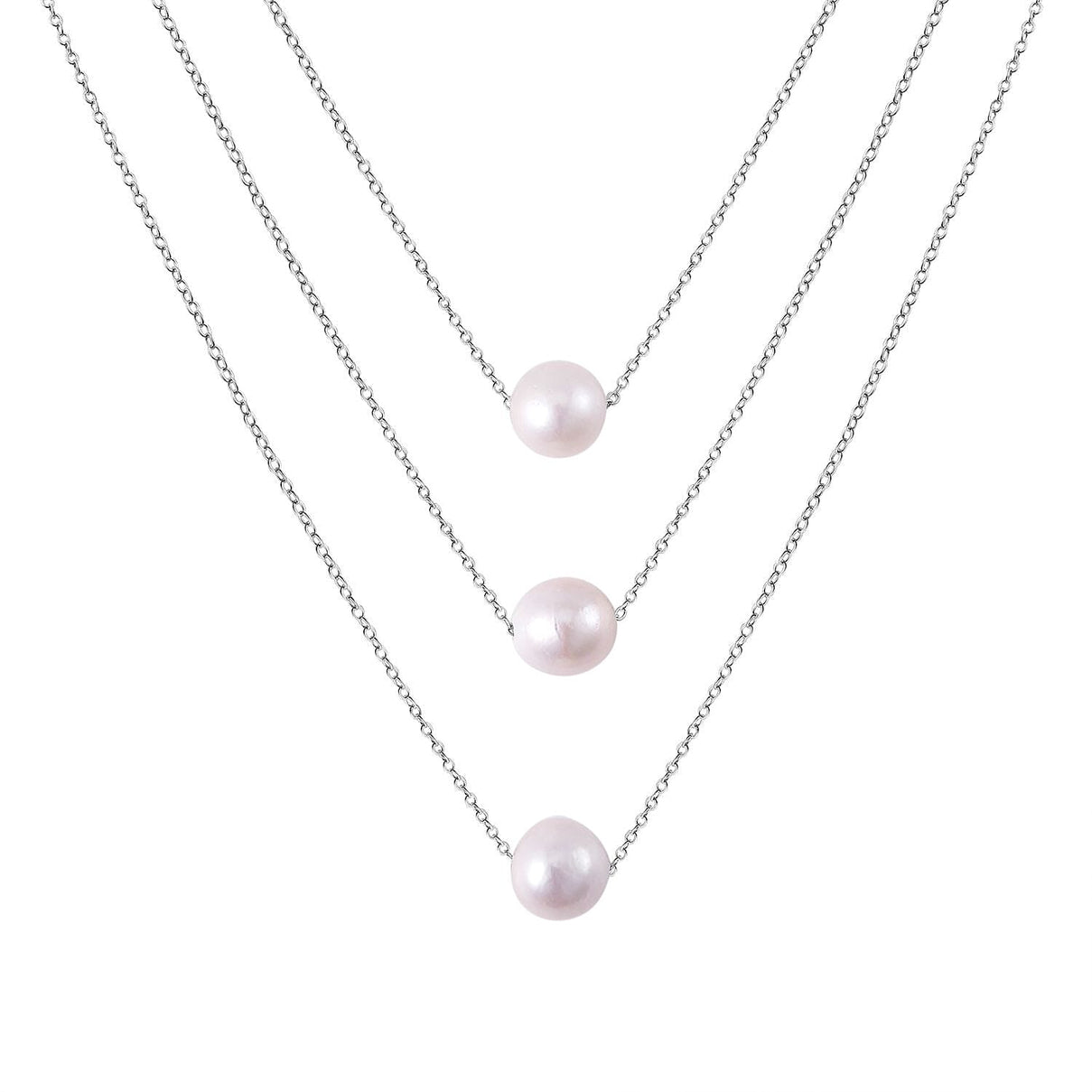 White Edison Pearl Necklace (Size - 20) in Rhodium Overlay Sterling Silver 7561875 0