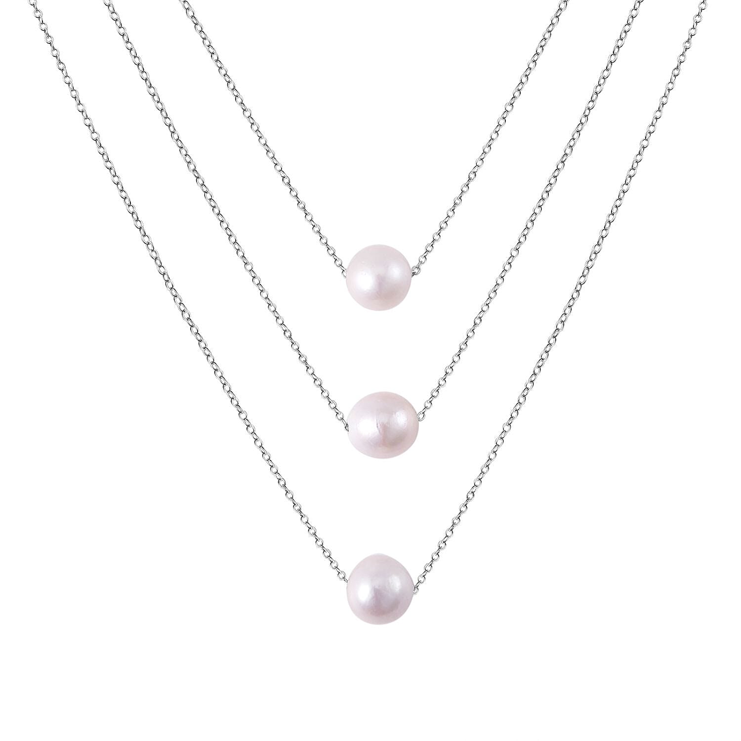 White Edison Pearl Necklace (Size - 20) in Rhodium Overlay Sterling Silver 7561875 0