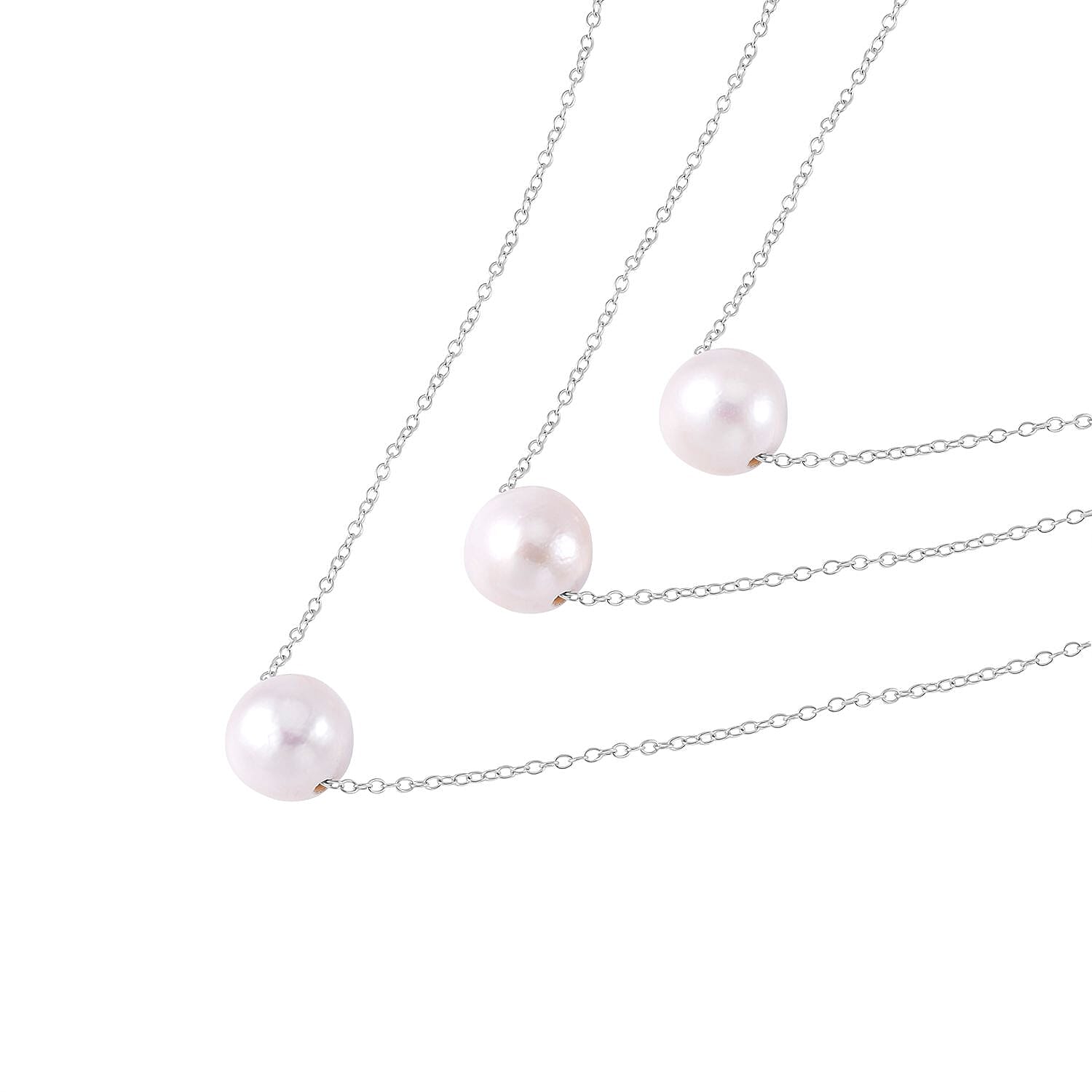 White Edison Pearl Necklace (Size - 20) in Rhodium Overlay Sterling Silver 7561875 2