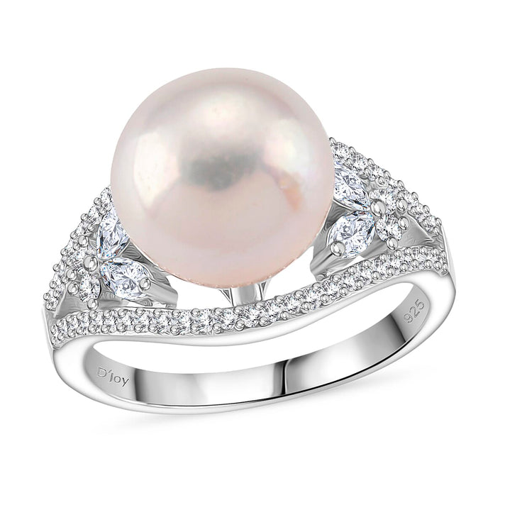 Edison Pearl(11â€“12 MM), Moissanite Ring in Rhodium Overlay Sterling Silver 10.75 Ct. 8191954 1