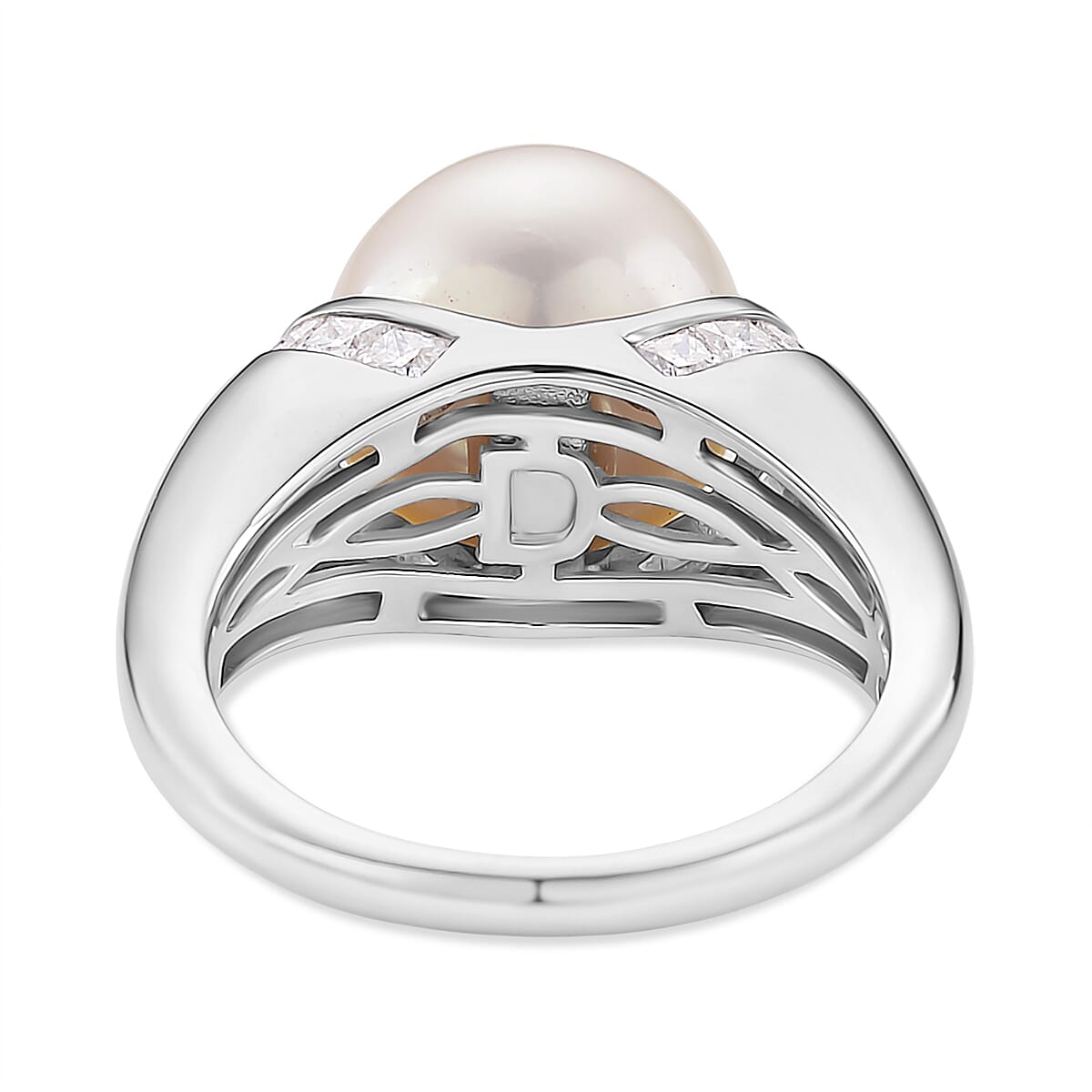 D'Joy AAA White Edison Pearl (11â€“12 MM), Moissanite Ring in Rhodium Overlay Sterling Silver 10.85 Ct. 8191989 3
