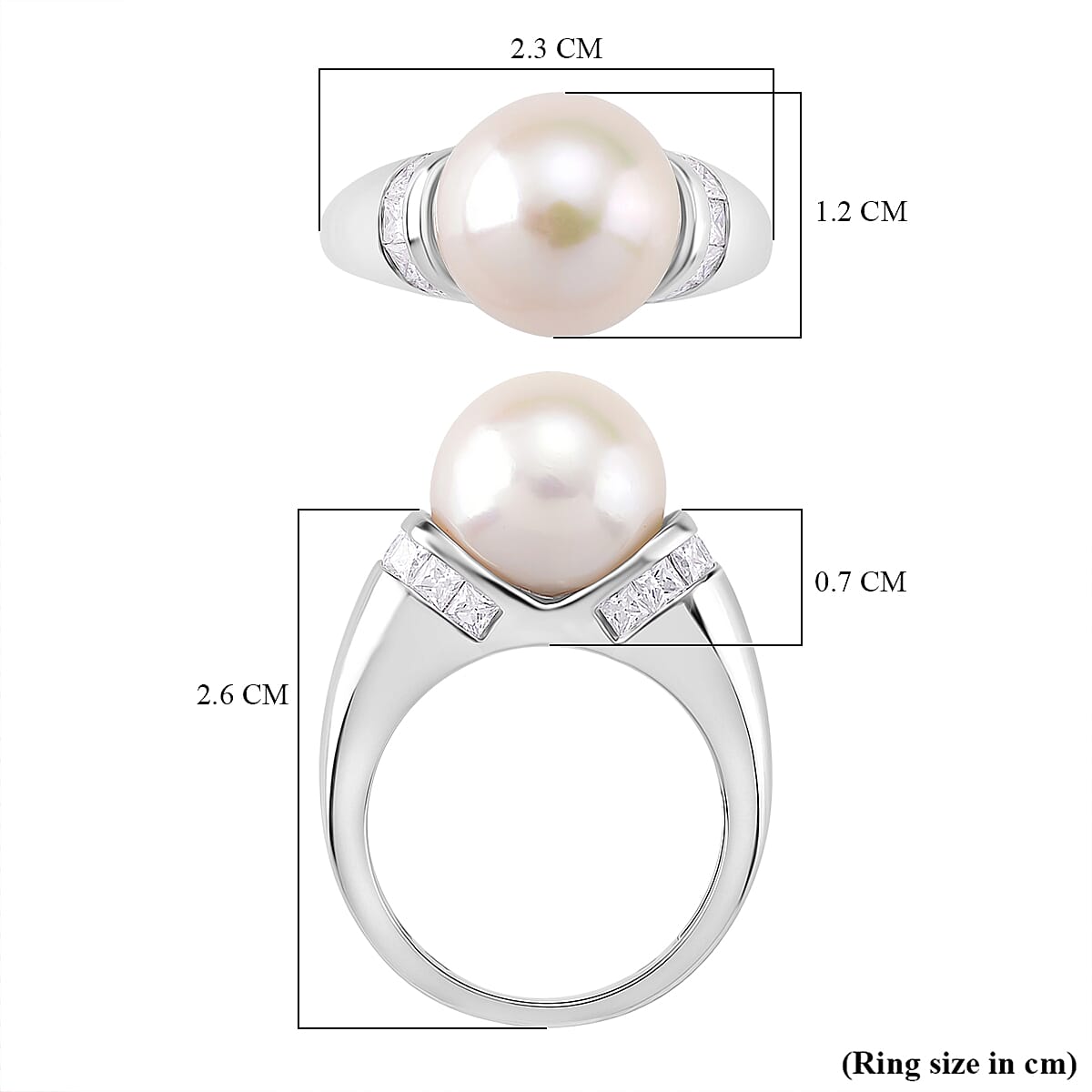 D'Joy AAA White Edison Pearl (11â€“12 MM), Moissanite Ring in Rhodium Overlay Sterling Silver 10.85 Ct. 8191989 4