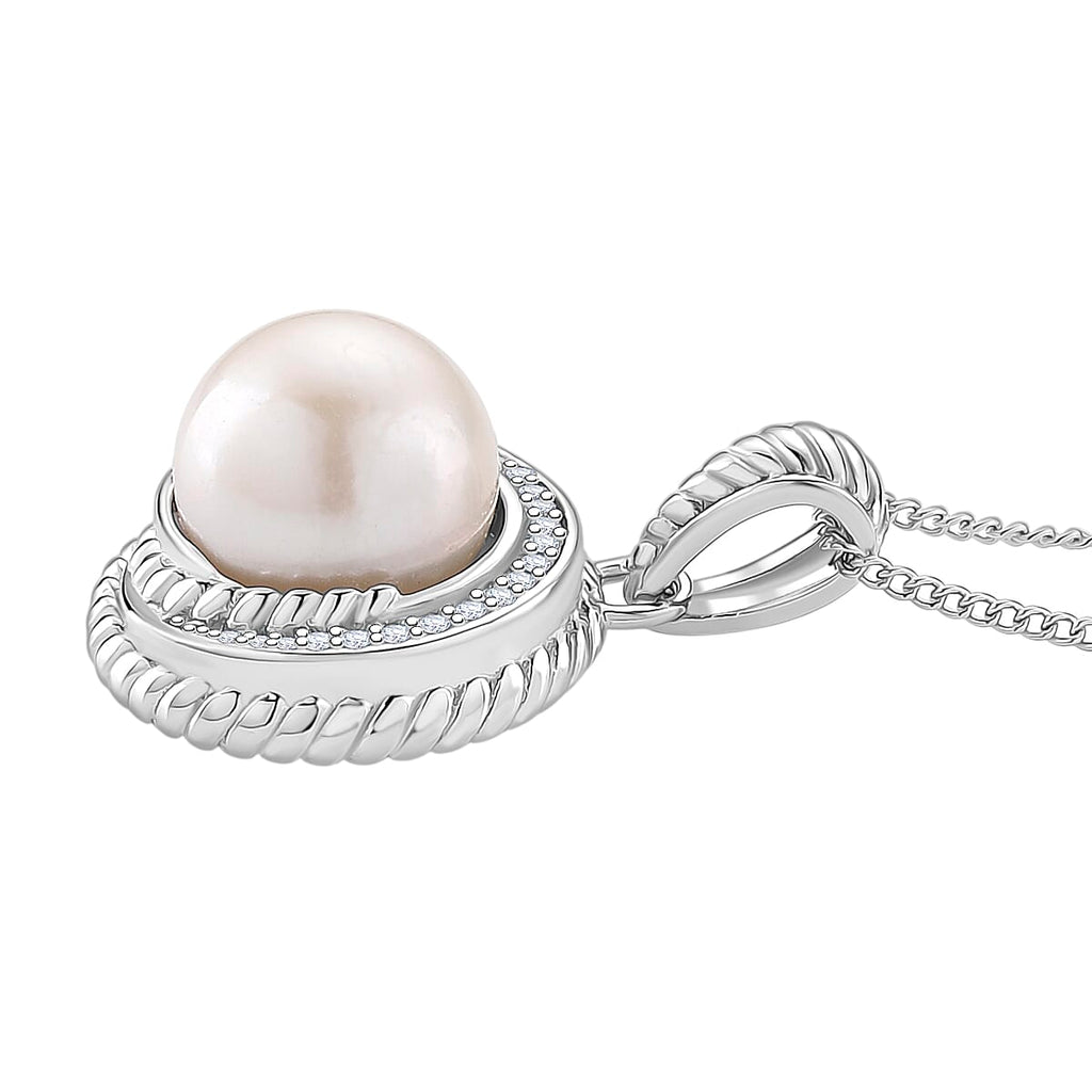 White Edison Pearl & Moissanite Pendant with Chain (Size 18) in Rhodium Overlay Sterling Silver 8.43 Ct.