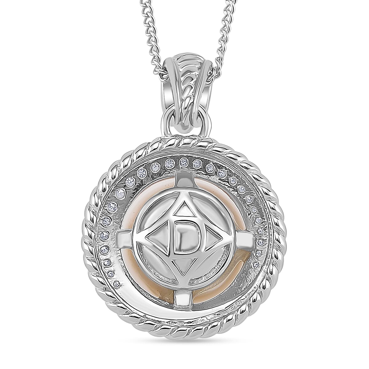 White Edison Pearl (10-11mm), Moissanite Halo Pendant with Chain (Size 18) in Rhodium Overlay Sterling Silver 8.43 Ct. 4397184 4