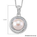 White Edison Pearl & Moissanite Pendant with Chain (Size 18) in Rhodium Overlay Sterling Silver 8.43 Ct.