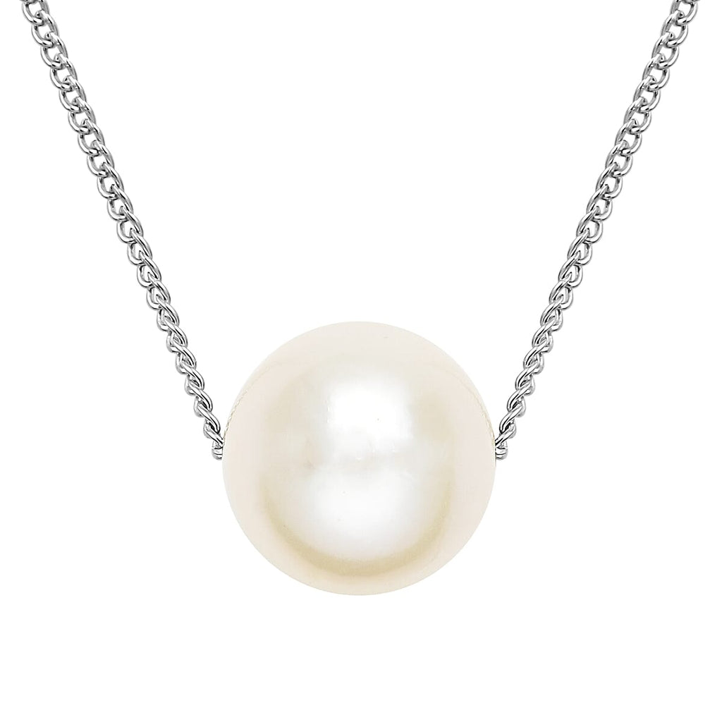 White Edison Pearl Necklace (Size - 18) in Rhodium Overlay Sterling Silver 9.0 Ct