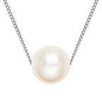 White Edison Pearl Necklace (Size - 18) in Rhodium Overlay Sterling Silver 9.0 Ct