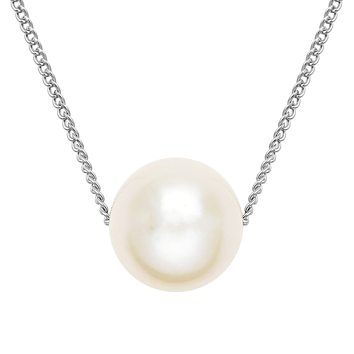 White Edison Pearl Necklace (Size - 18) in Rhodium Overlay Sterling Silver 9.0 Ct 3890831 0