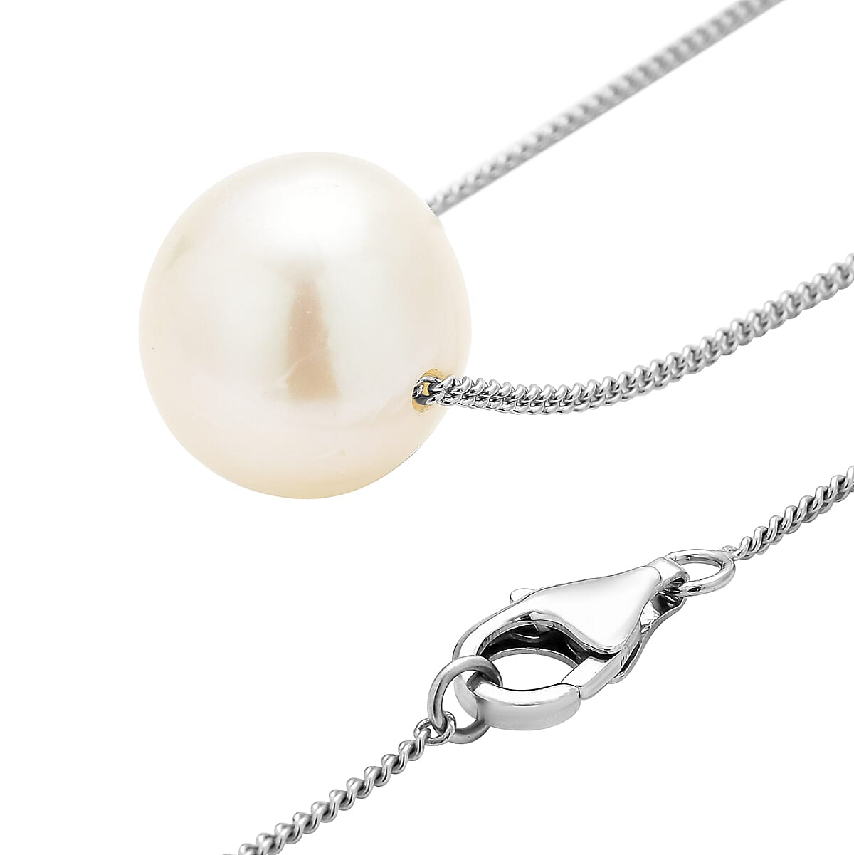 White Edison Pearl Necklace (Size - 18) in Rhodium Overlay Sterling Silver 9.0 Ct 3890831 4