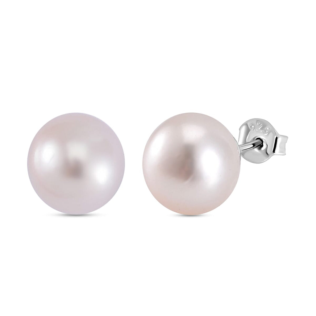 White Edison Pearl Solitaire Stud Earrings in Rhodium Overlay Sterling Silver 16.84 Ct.