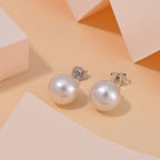 White Edison Pearl Solitaire Stud Earrings in Rhodium Overlay Sterling Silver 16.84 Ct.
