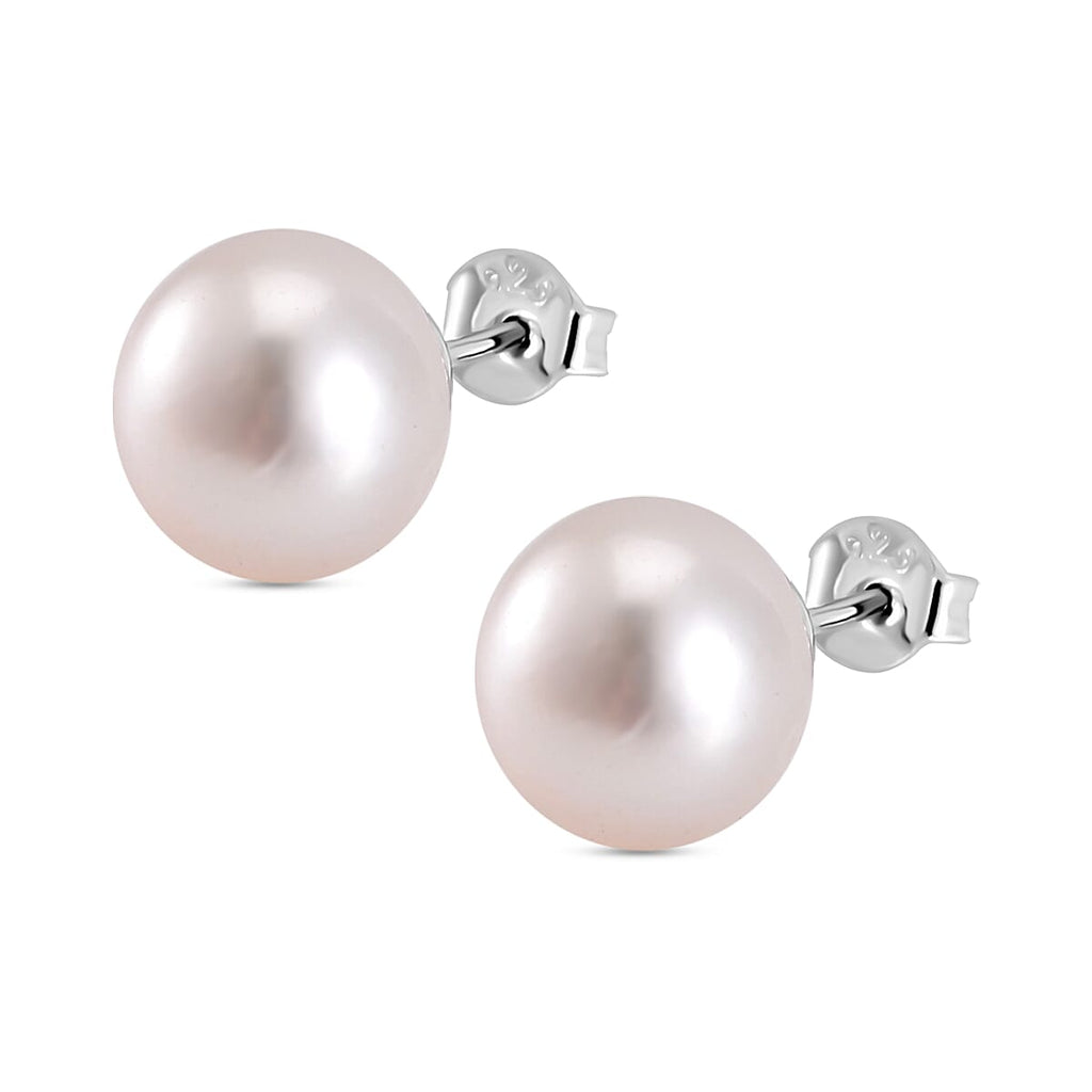 White Edison Pearl Solitaire Stud Earrings in Rhodium Overlay Sterling Silver 16.84 Ct.