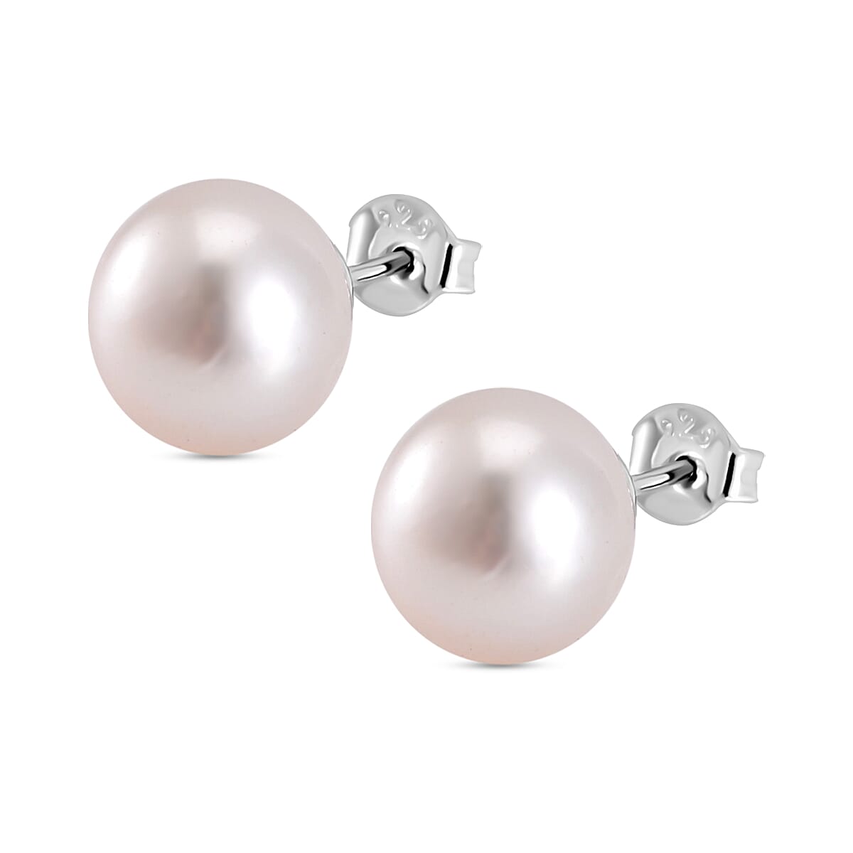 White Edison Pearl Solitaire Stud Earrings in Rhodium Overlay Sterling Silver 16.84 Ct. 7801082 3