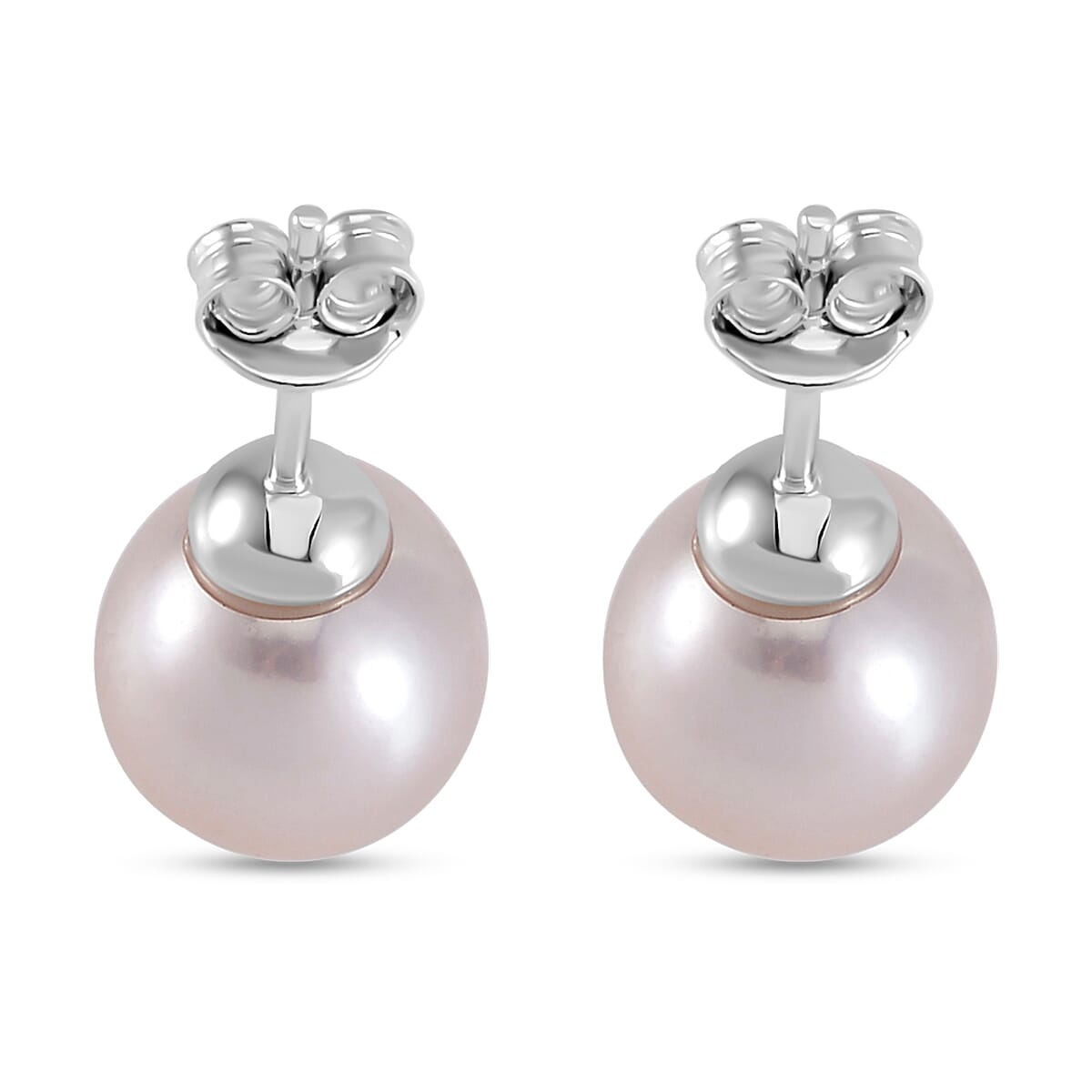 White Edison Pearl Solitaire Stud Earrings in Rhodium Overlay Sterling Silver 16.84 Ct. 7801082 5