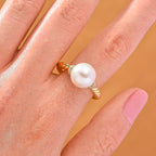 Designer Inspired - Edison Pearl & White Zircon Ring in Yellow Gold Plated Sterling Silver 8.52 Ct.