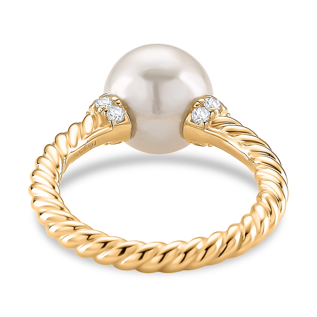 Designer Inspired - Edison Pearl &amp; White Zircon Ring in Yellow Gold Plated Sterling Silver 8226345 4