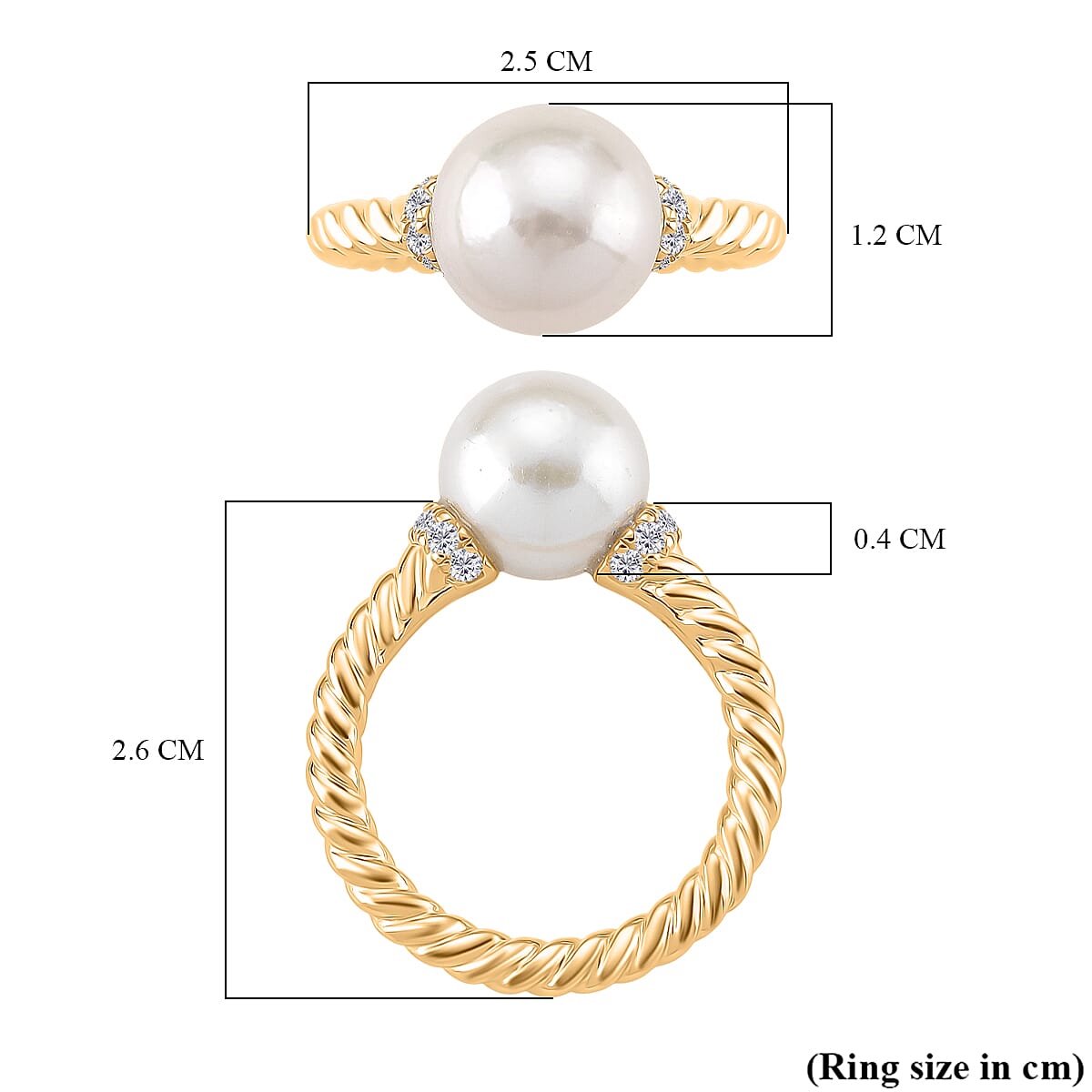 Designer Inspired - Edison Pearl &amp; White Zircon Ring in Yellow Gold Plated Sterling Silver 8226345 5