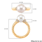 Designer Inspired - Edison Pearl & White Zircon Ring in Yellow Gold Plated Sterling Silver 8.52 Ct.