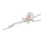 White Edison Pearl & Natural Zircon Bow Tassel Pendant with Chain (Size 18) in Platinum Overlay Sterling Silver