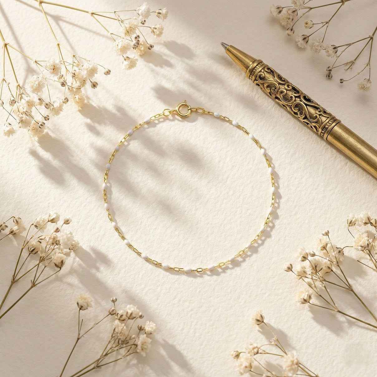 White Enamel Mini Paper Bracelet in 9K Yellow Gold 7.5 Inch 7567386 1
