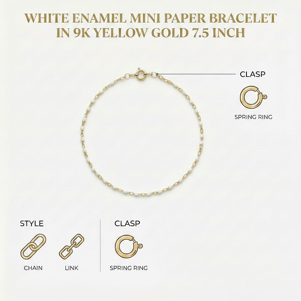 White Enamel Mini Paper Bracelet in 9K Yellow Gold 7.5 Inch 7567386 6